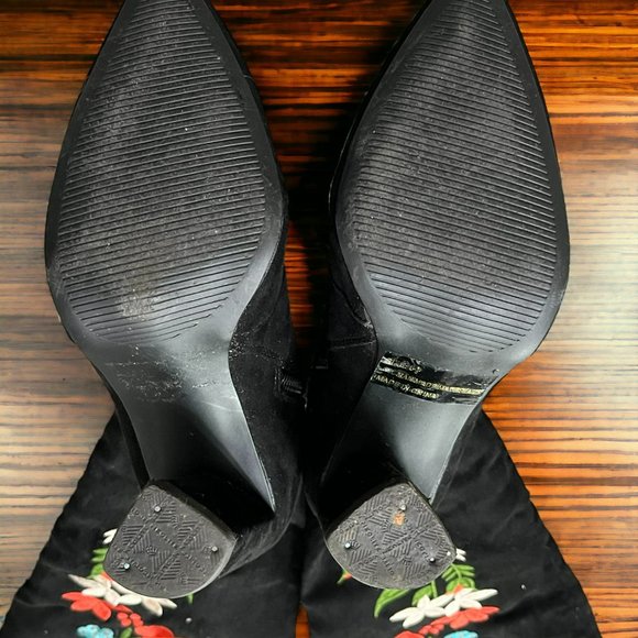 Qupid Miss 10 Embroidered Floral Thigh High Boots Black Faux Suede Size 5.5 - Picture 15 of 16